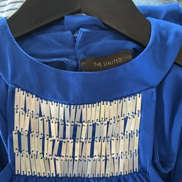 The Limited XS royal blue and silver sleeveless halter blouse top dress - Picture 7 of 7